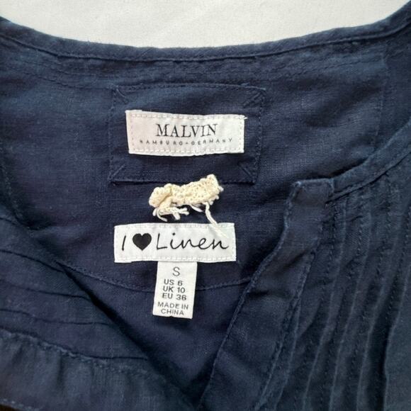 Malvin Hamburg Linen Navy Embroidered Tunic Dress Long Sleeve Boho Size S - Picture 3 of 16